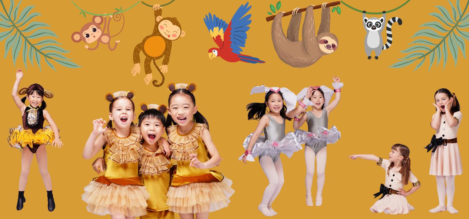 Children dressed as zoo animals dance on stage