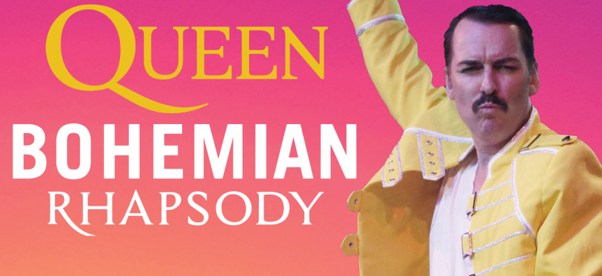 Freddie Mercury impersonator looking at the camera