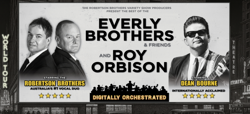 The Robertson brothers standing back to back 